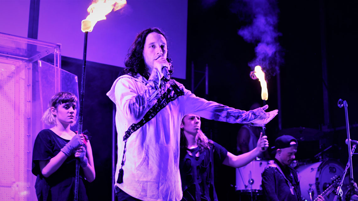 Ben preaching after a concert in Albania